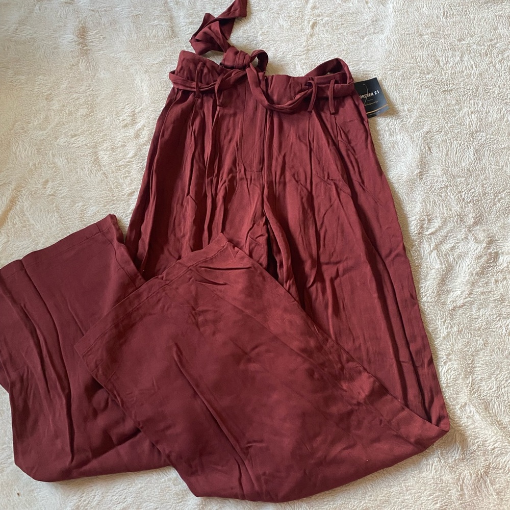 Maroon High Waisted Wide Leg Pants